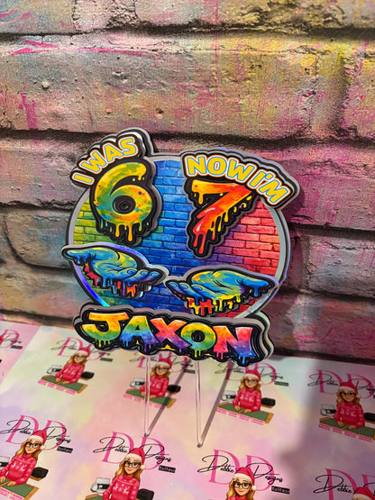 I Was 6 Now I’m 7 Cake Topper – Personalised Graffiti 7th Birthday Decoration