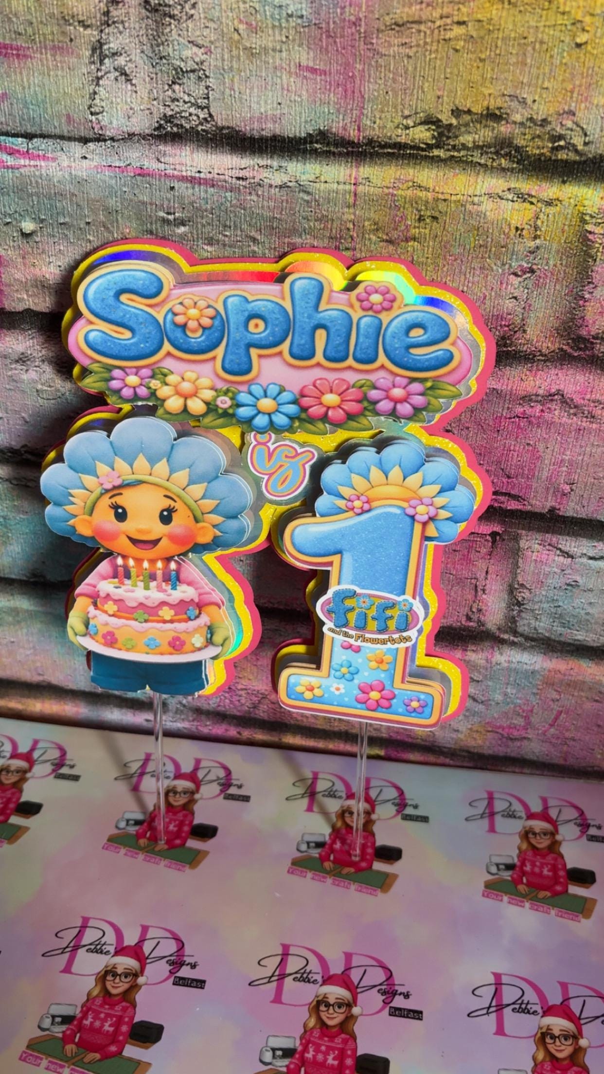 Fi Fi Inspired Cake Topper – Personalised Flower Garden Birthday Cake Decoration
