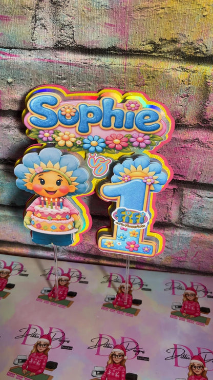 Fi Fi Inspired Cake Topper – Personalised Flower Garden Birthday Cake Decoration