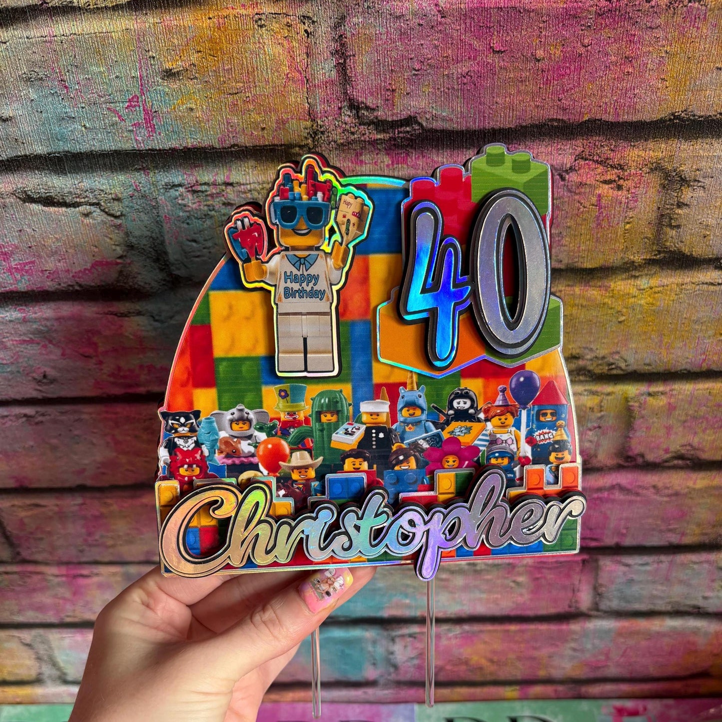 Building Blocks Cake Topper – Brick Theme Birthday Cake Decoration – Personalised Name & Age