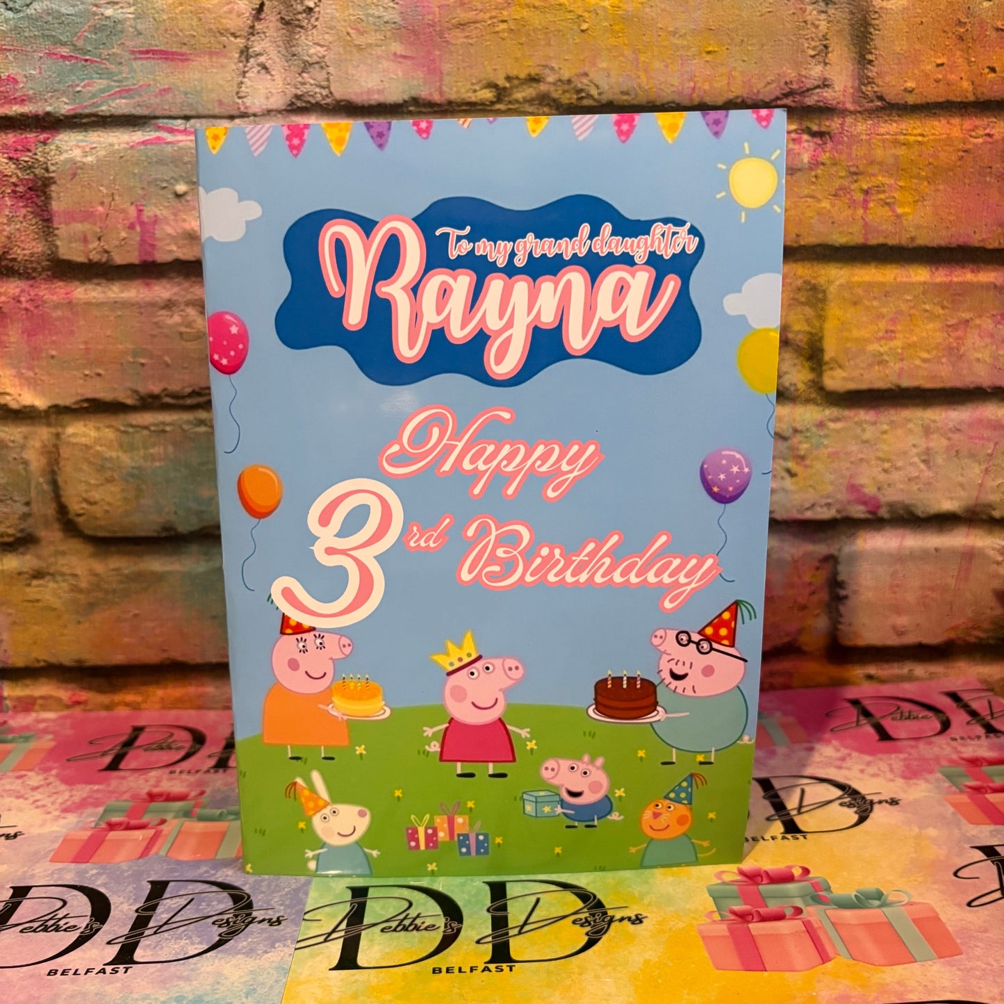 Personalised Kids Birthday Card | Cartoon Pig Theme Card | Custom Name & Age Birthday Card | Girls Birthday Card | Any Age