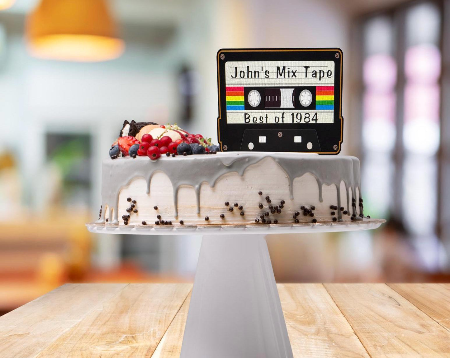 Retro Tape Cake Topper – Cassette Tape Birthday Cake Decoration – 80s 90s Retro Party Topper