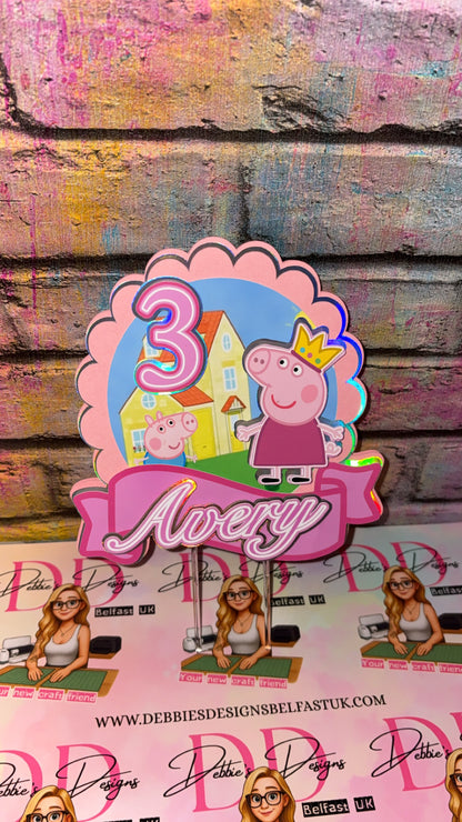 Cute Pig Cake Topper Personalised | Girls Farm Birthday Cake Decoration | Custom Name & Age Party Topper | Pink Kids Cake Decor
