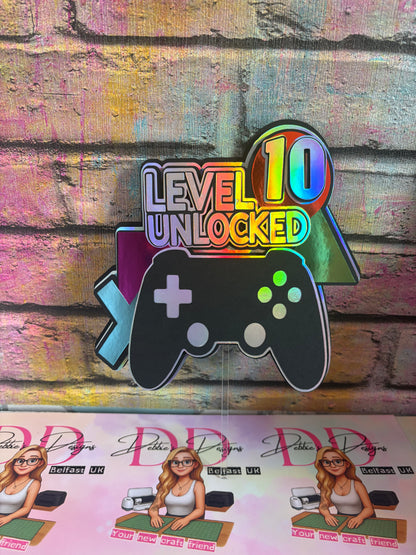 Level 10 Unlocked Cake Topper – Gaming Birthday Cake Topper – Game Controller Cake Decoration – Boys Gamer Birthday Party
