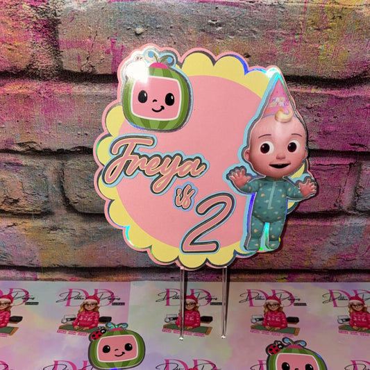 Personalised Kids Cake Topper | Cartoon Birthday Cake Decoration | Custom Name & Age Party Topper | Baby Theme Cake Decor