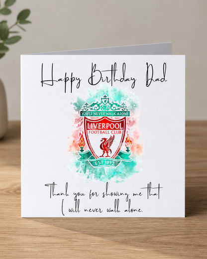 Football Fan Birthday Card for Dad | Red Football Supporter Card | Dad Birthday Greeting Card | Watercolour Football Gift | Personalised Card