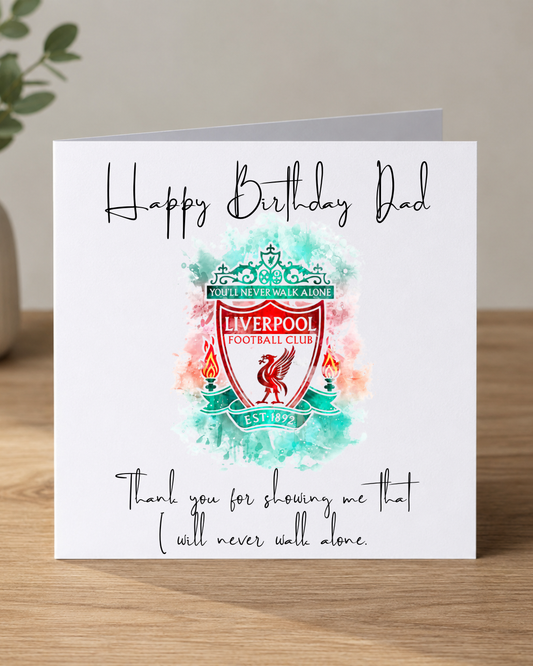 Football Fan Birthday Card for Dad | Red Football Supporter Card | Dad Birthday Greeting Card | Watercolour Football Gift | Personalised Card