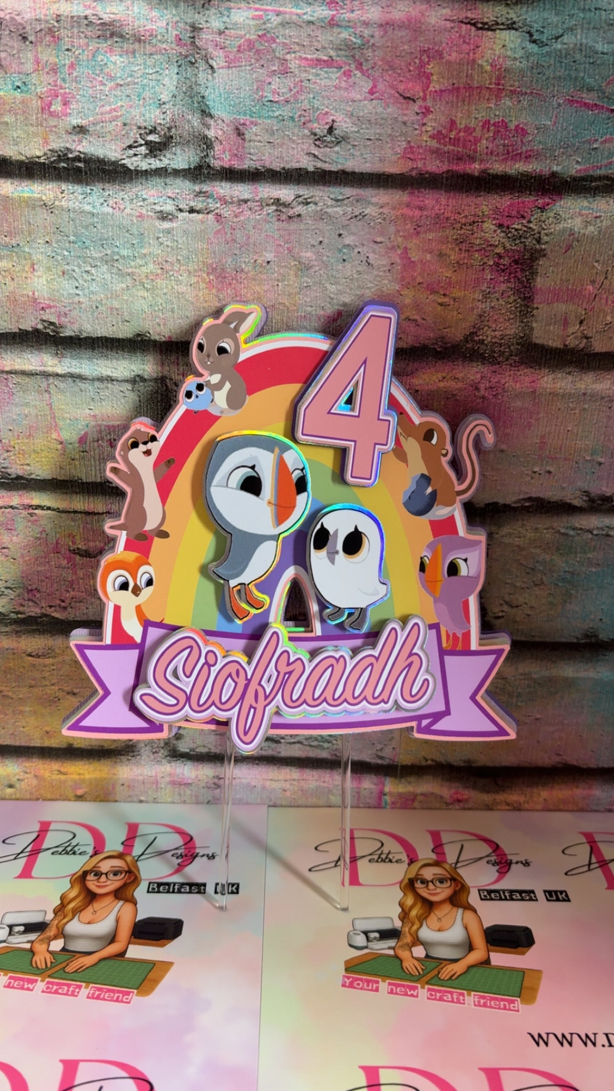 Personalised Rainbow Bird Cake Topper – Any Name & Age – Cute Animal Birthday Cake Decoration – Custom Kids Birthday Topper