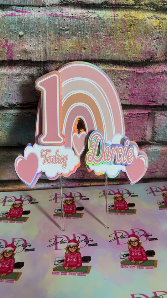 Rainbow 10th Birthday Cake Topper Personalised | Pastel Birthday Cake Decoration | Custom Name Age 10 Topper | Girls Birthday Decor