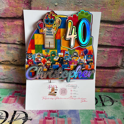 Building Blocks Cake Topper – Brick Theme Birthday Cake Decoration – Personalised Name & Age