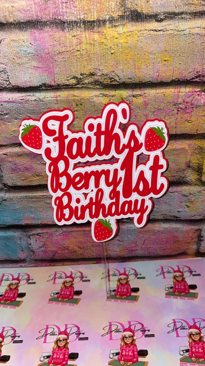 Berry First Birthday Cake Topper – Personalised Strawberry 1st Birthday Decoration