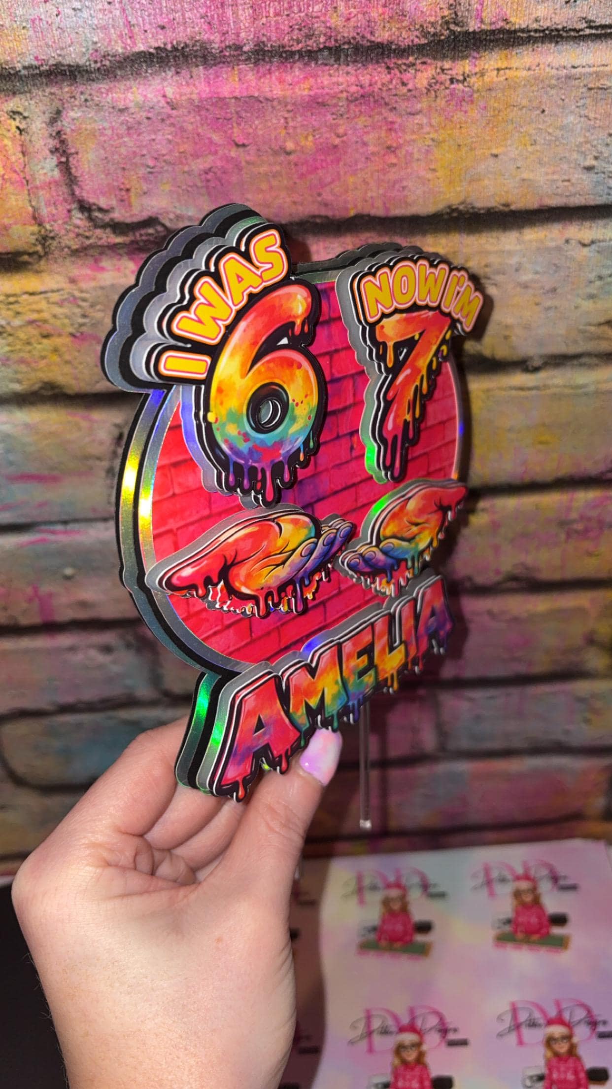 I Was 6 Now I’m 7 Cake Topper – Personalised Graffiti 7th Birthday Decoration