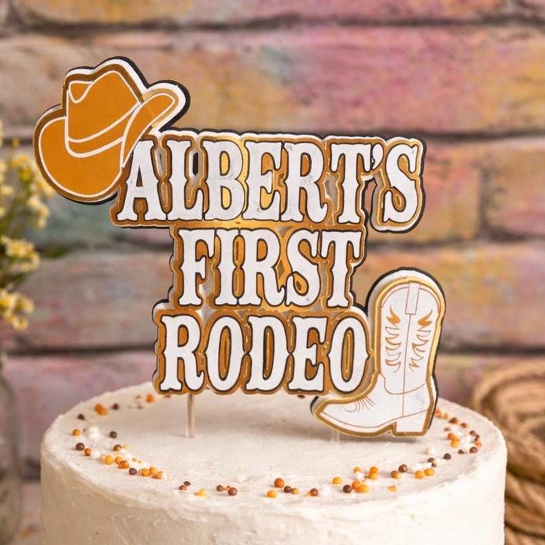 My First Rodeo Cake Topper – Personalised Cowboy First Birthday Cake Decoration