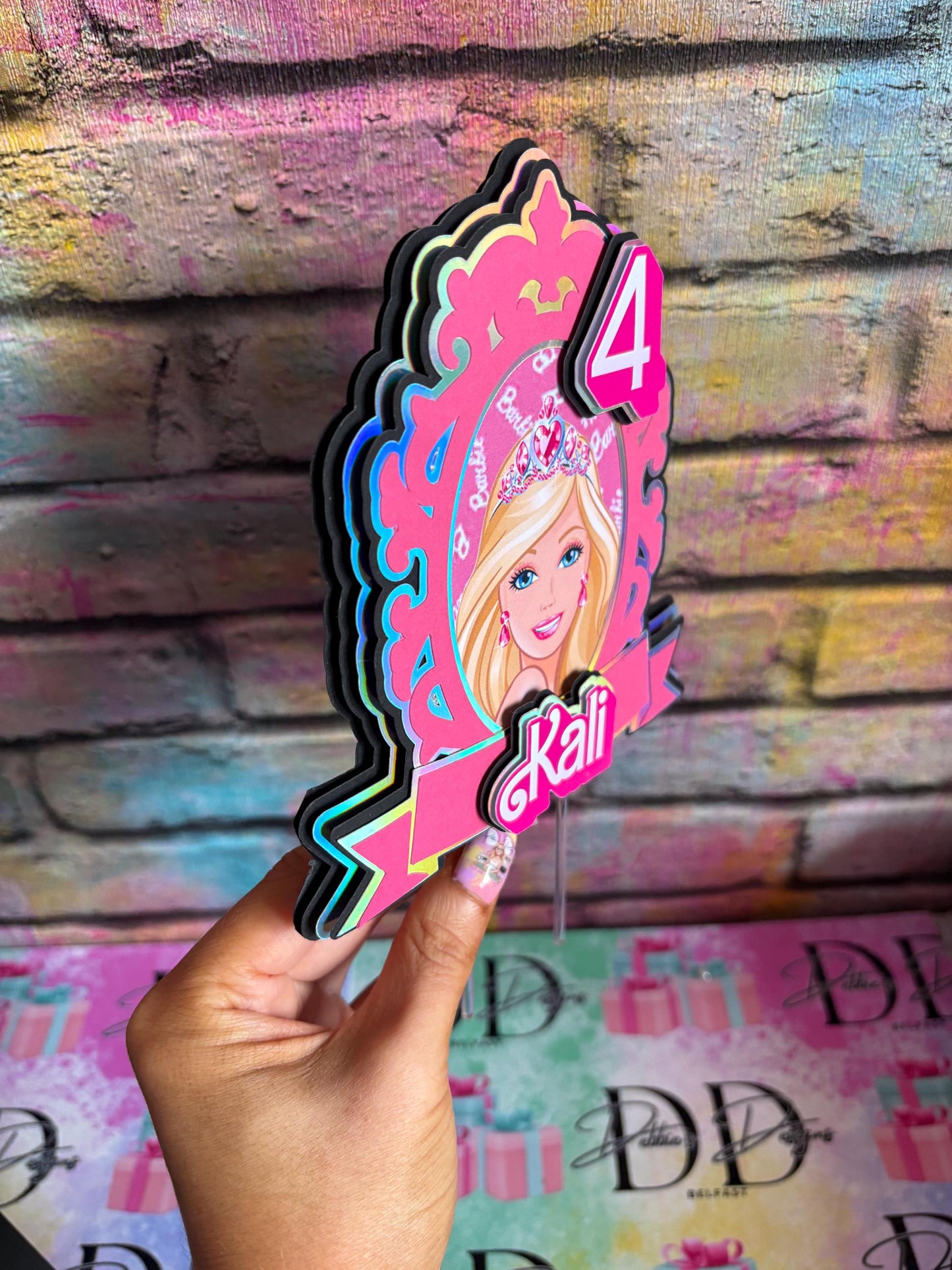 Pink Doll Cake Topper – Fashion Doll Birthday Cake Decoration – Personalised Name & Age