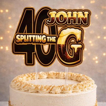 Splitting the G Cake Topper – Pub Theme Birthday Cake Decoration – Personalised Name & Age
