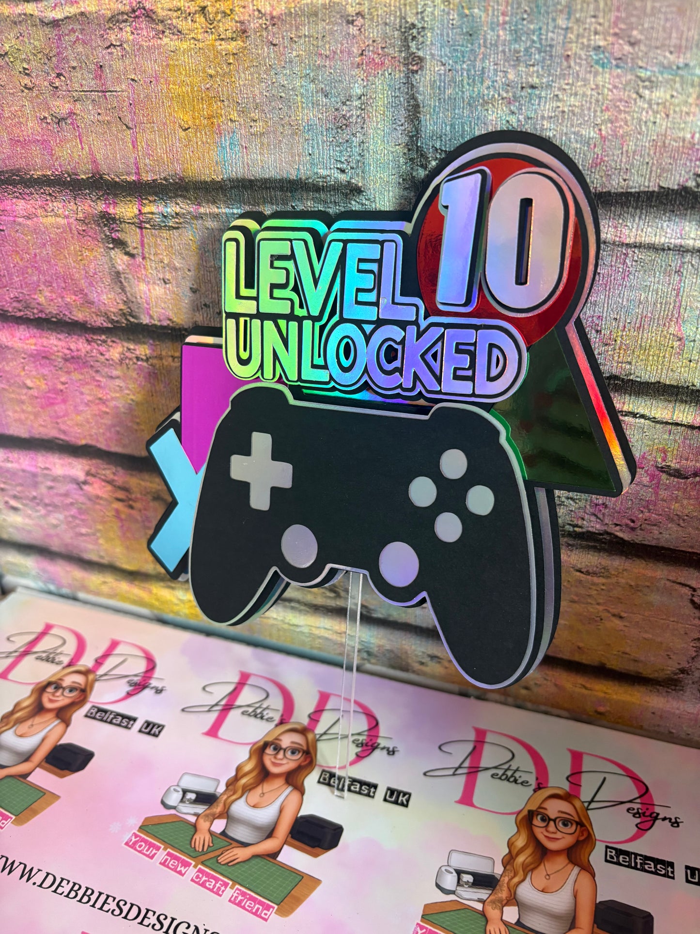 Level 10 Unlocked Cake Topper – Gaming Birthday Cake Topper – Game Controller Cake Decoration – Boys Gamer Birthday Party