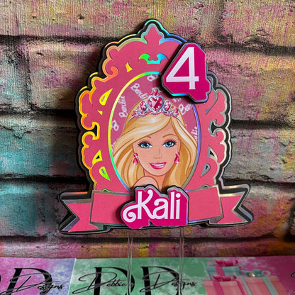 Pink Doll Cake Topper – Fashion Doll Birthday Cake Decoration – Personalised Name & Age