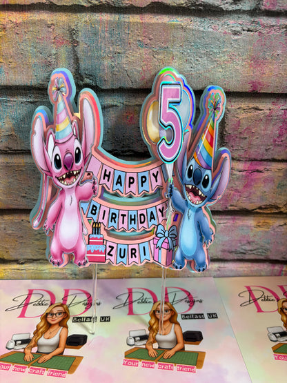 Custom Tropical Birthday Cake Topper with Name Age and Characters