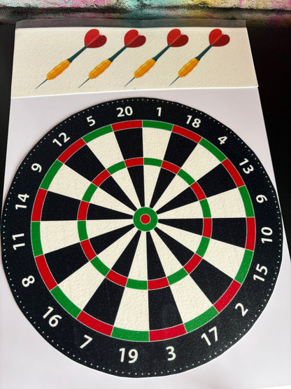 Edible Dartboard Cake Topper (7.5 Inch) – Darts Theme Icing Sheet – Uncut Edible Cake Decoration UK