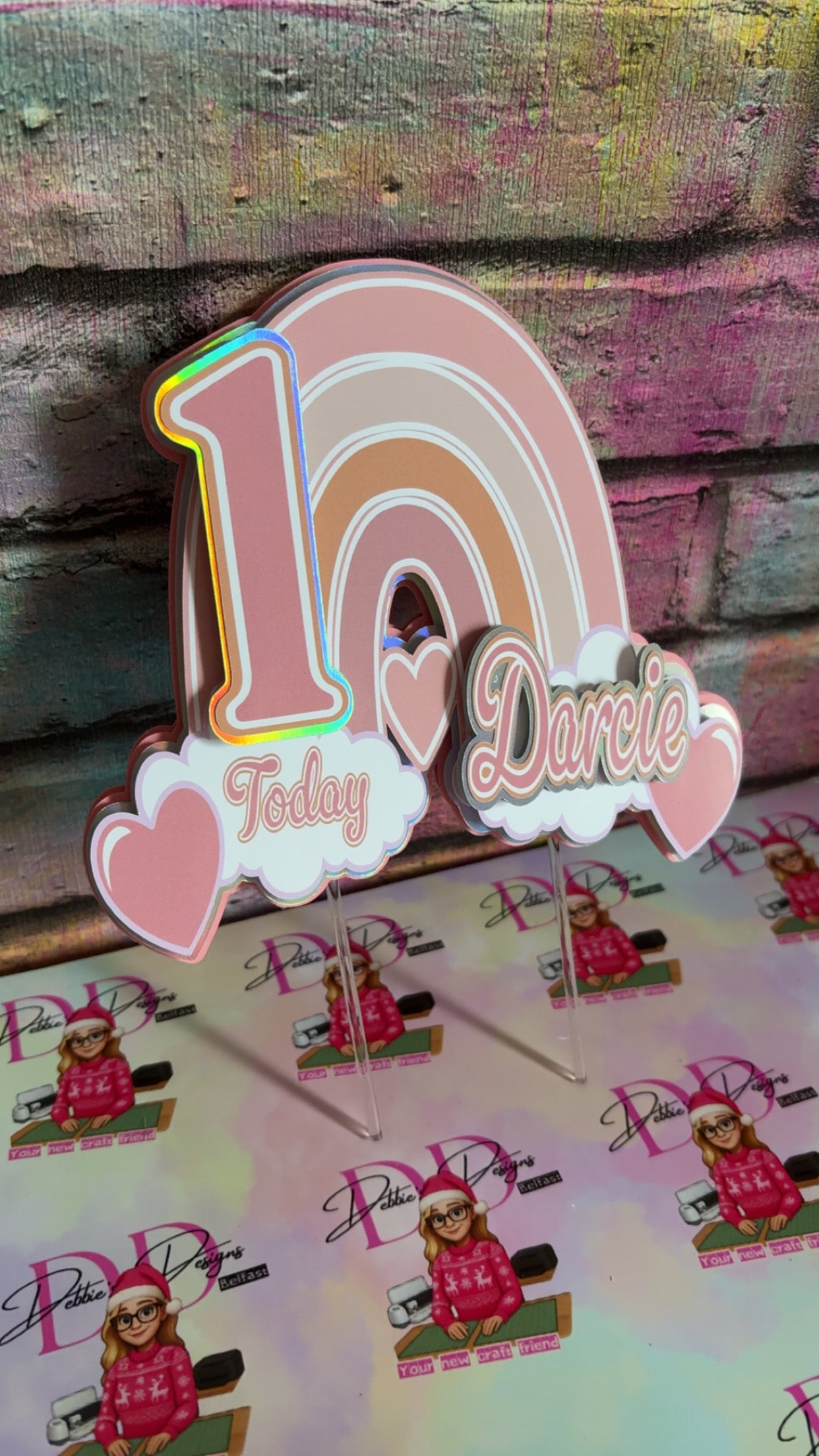 Rainbow 10th Birthday Cake Topper Personalised | Pastel Birthday Cake Decoration | Custom Name Age 10 Topper | Girls Birthday Decor