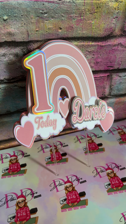 Rainbow 10th Birthday Cake Topper Personalised | Pastel Birthday Cake Decoration | Custom Name Age 10 Topper | Girls Birthday Decor