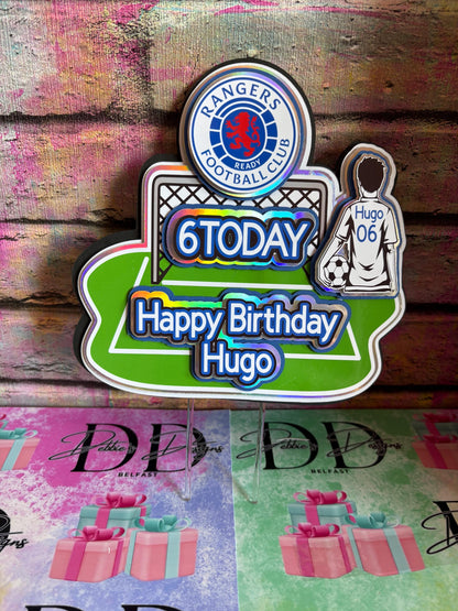 Personalised Football Cake Topper – Football Pitch Birthday Cake Decoration – Any Name & Age