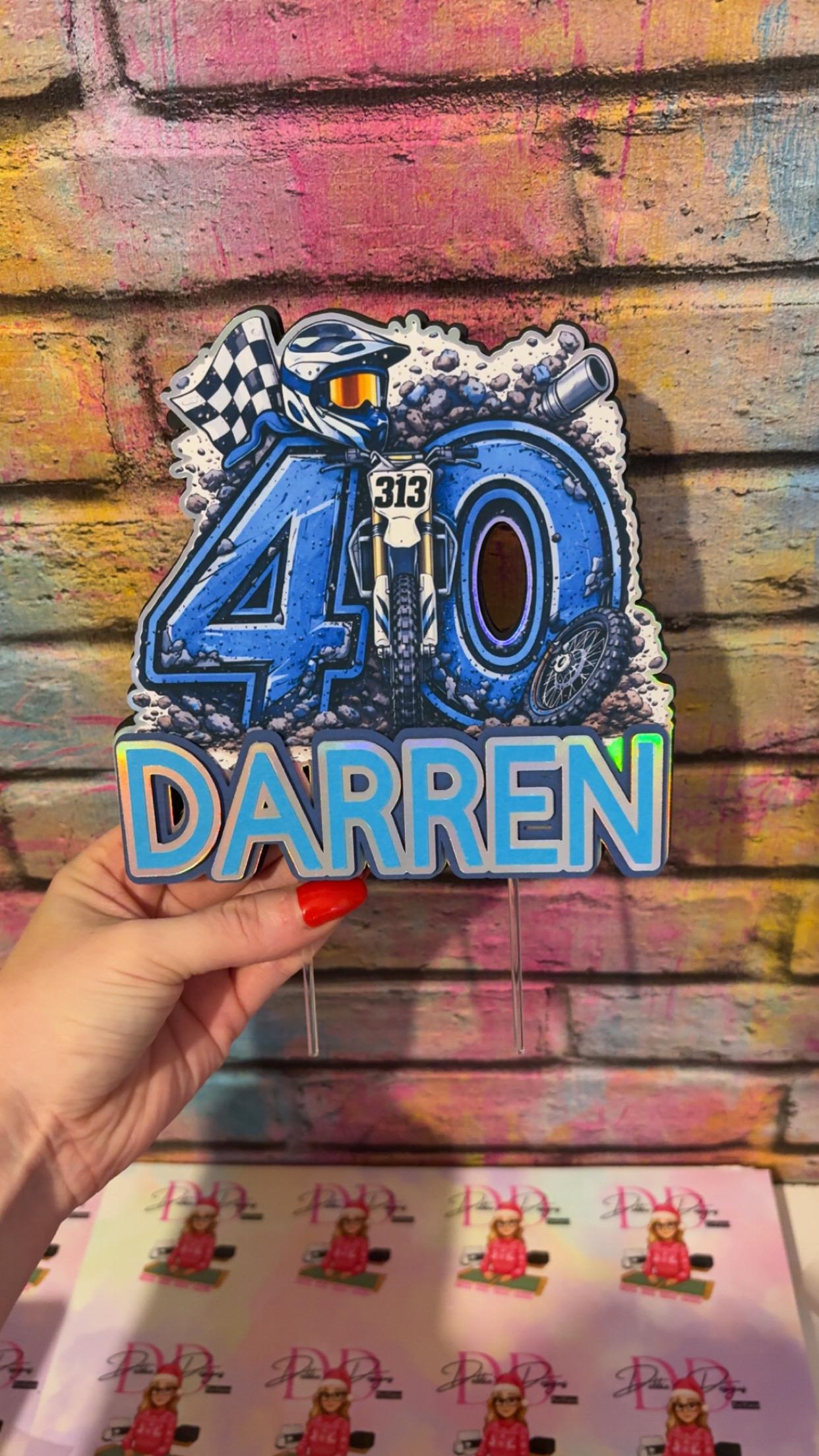 Personalised Motocross Cake Topper – Dirt Bike Birthday Cake Decoration – Any Name & Age