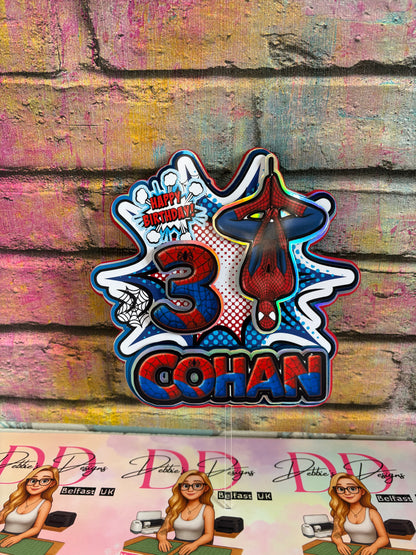 Personalised Superhero Cake Topper with Name & Age – Comic Style Birthday Cake Decoration for Boys
