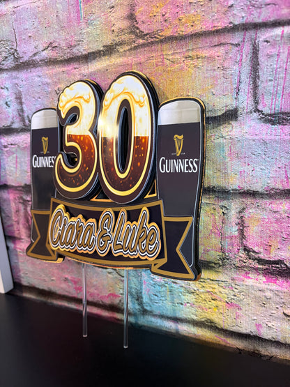 Beer Cake Topper Personalised | Pint Theme Birthday Cake Decoration | 30th Birthday Cake Topper | Custom Name Party Decor