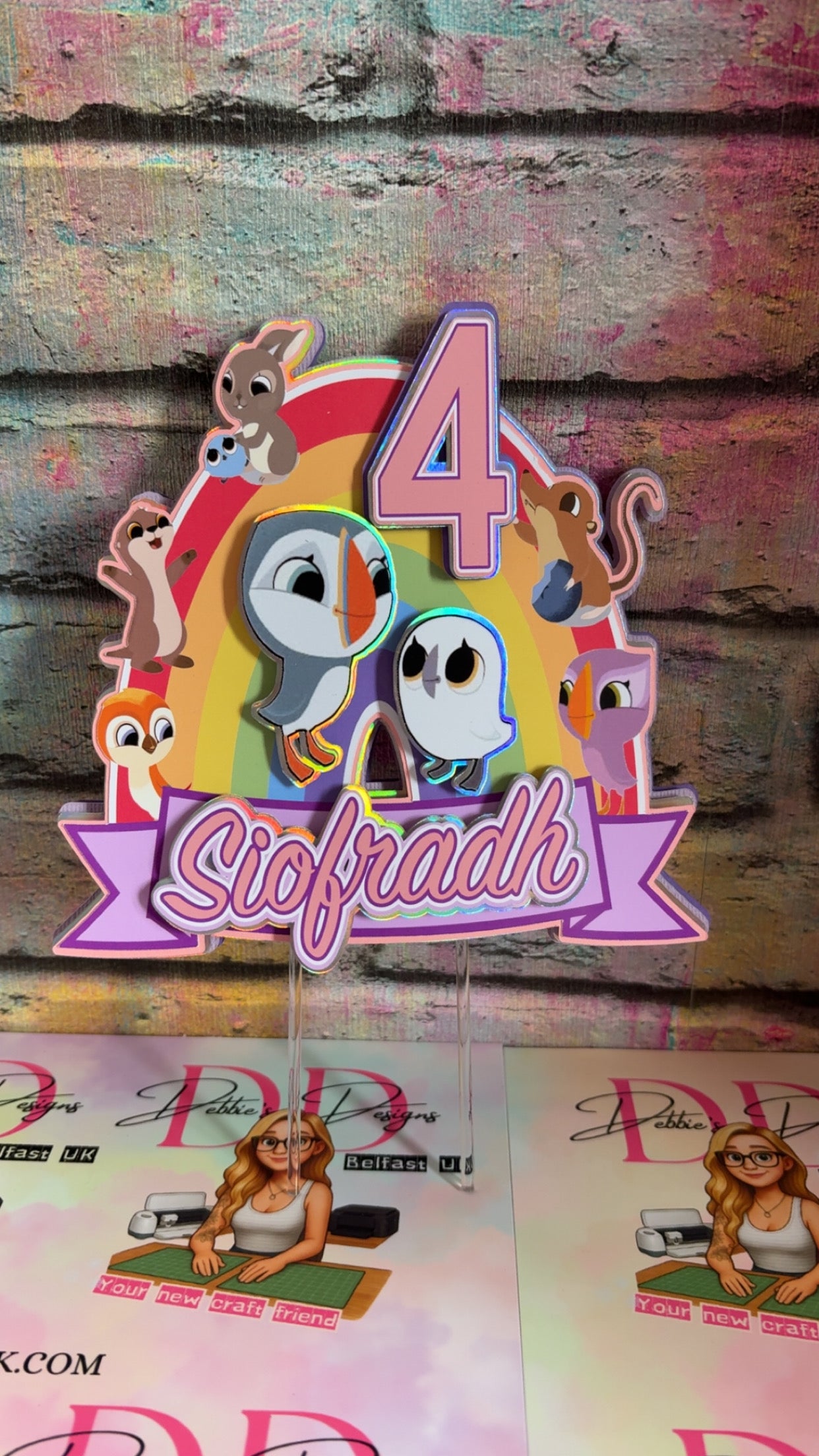 Personalised Rainbow Bird Cake Topper – Any Name & Age – Cute Animal Birthday Cake Decoration – Custom Kids Birthday Topper