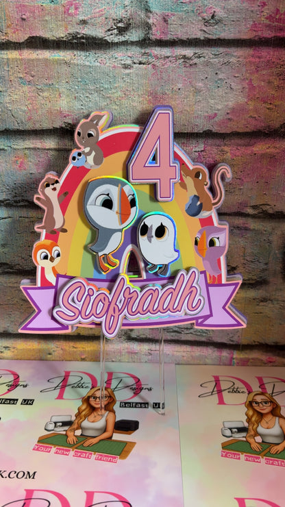 Personalised Rainbow Bird Cake Topper – Any Name & Age – Cute Animal Birthday Cake Decoration – Custom Kids Birthday Topper