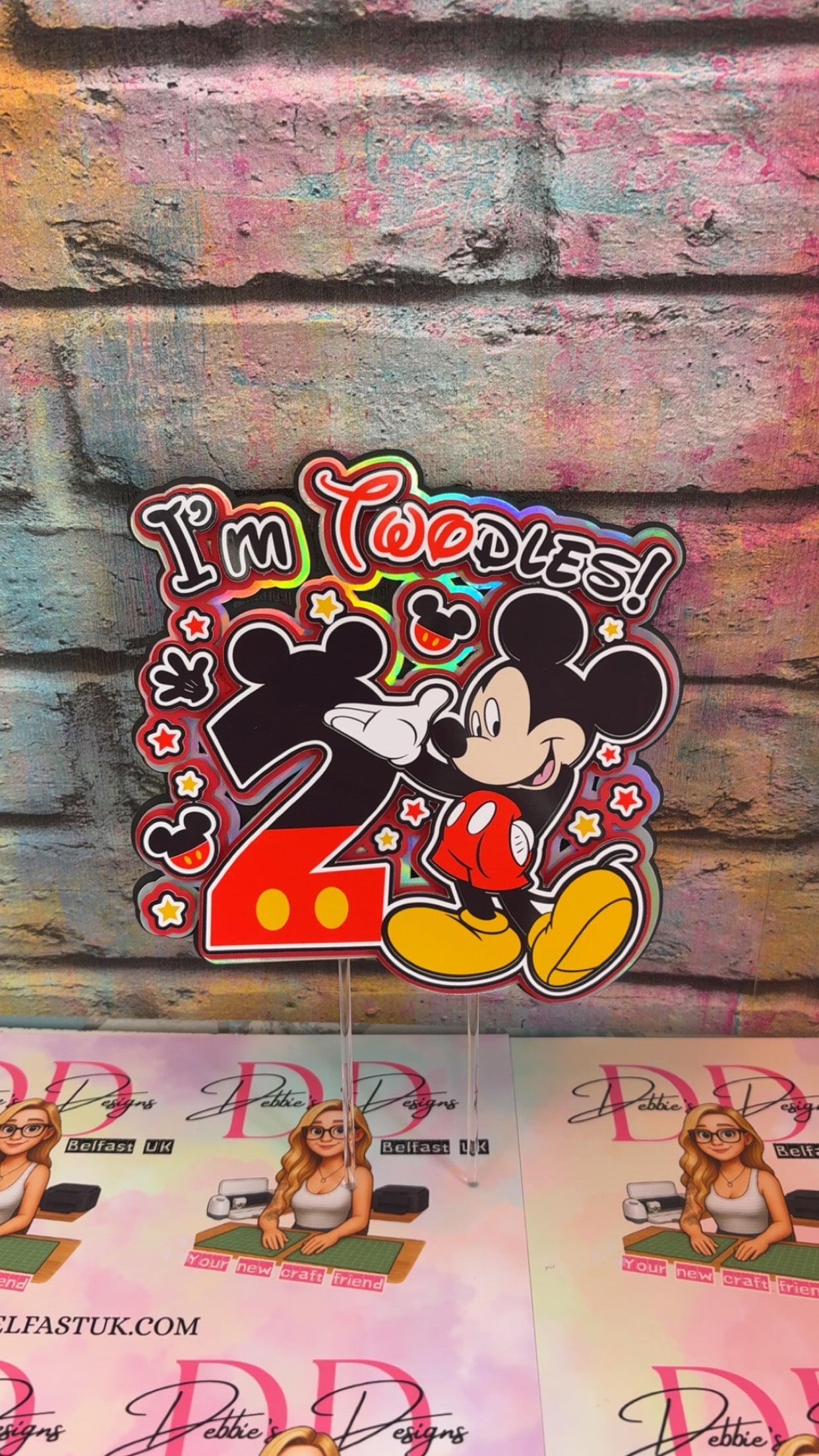 Mouse Inspired 2nd Birthday Cake Topper – Custom Name & Age – Red Black Theme Party Decoration – Two Toddlers Cake Topper