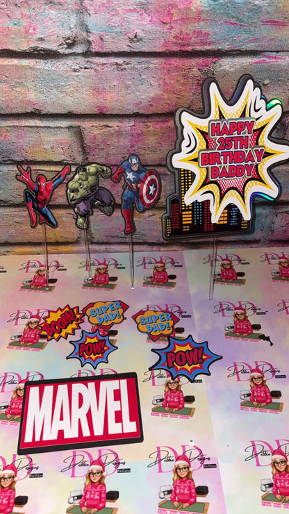 Superhero Cake Topper Personalised | Comic Style Birthday Cake Decoration | Custom Name & Age Party Topper | Hero Theme Cake Decor