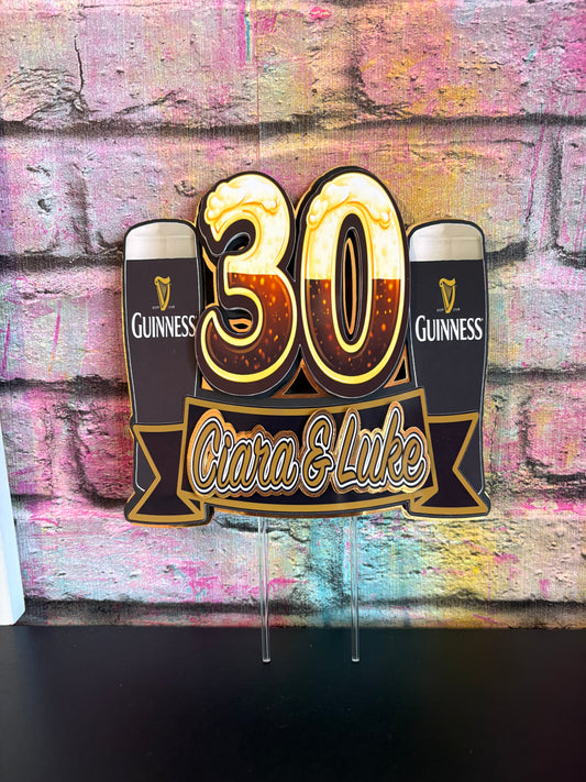 Beer Cake Topper Personalised | Pint Theme Birthday Cake Decoration | 30th Birthday Cake Topper | Custom Name Party Decor