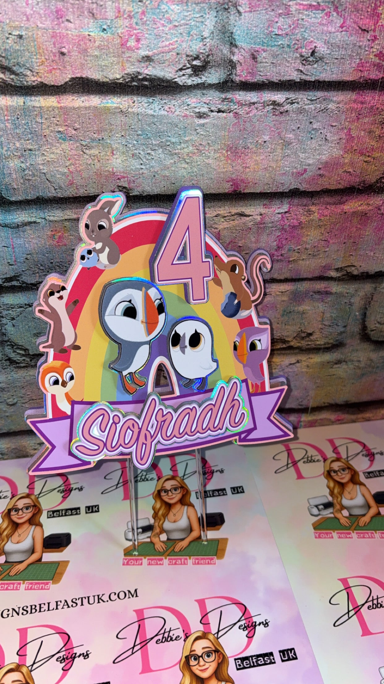 Personalised Rainbow Bird Cake Topper – Any Name & Age – Cute Animal Birthday Cake Decoration – Custom Kids Birthday Topper