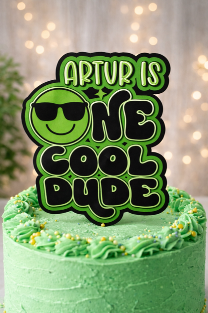 One Cool Dude Cake Topper Personalised | 1st Birthday Cake Decoration | Cool Birthday Party Topper | Custom Name Cake Decor