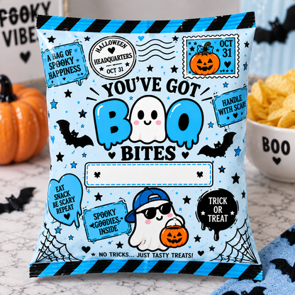 a bag of chips with a ghost and pumpkins