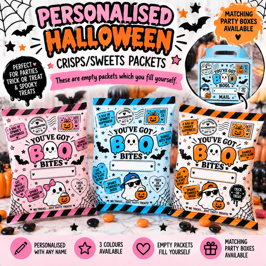 a group of halloween candy packets
