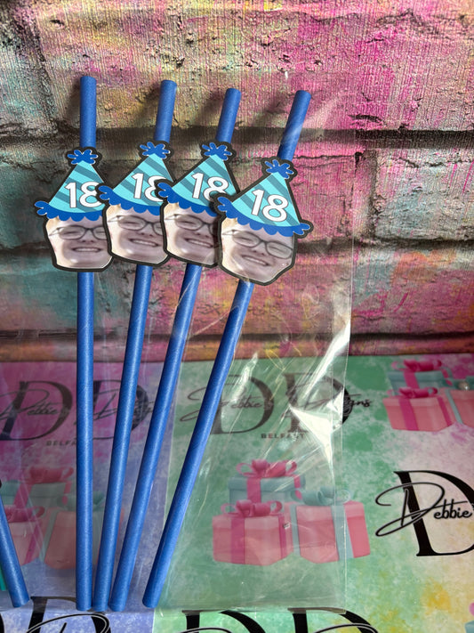Personalised Party Straws | Custom Photo Straws | Birthday Party Straws | 18th Birthday Decorations | Custom Drink Straws
