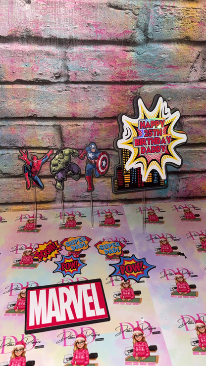 Superhero Cake Topper Personalised | Comic Style Birthday Cake Decoration | Custom Name & Age Party Topper | Hero Theme Cake Decor