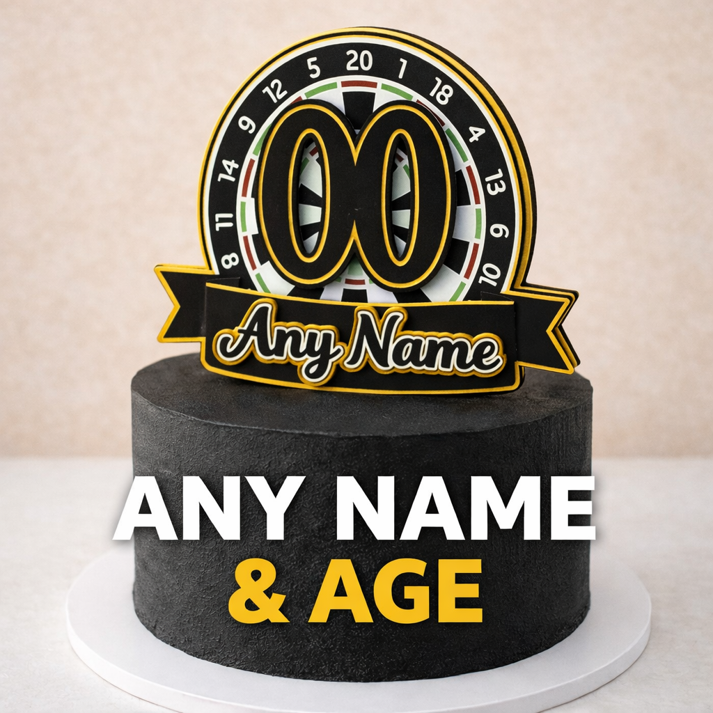 Darts Cake Topper Personalised | Dartboard Birthday Cake Decoration | Any Name & Age Party Topper | Sports Theme Cake Decor