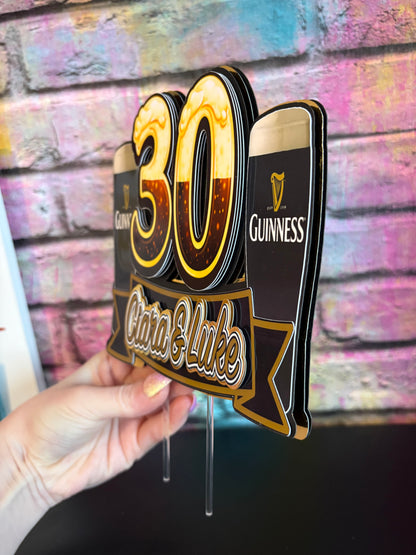 Beer Cake Topper Personalised | Pint Theme Birthday Cake Decoration | 30th Birthday Cake Topper | Custom Name Party Decor