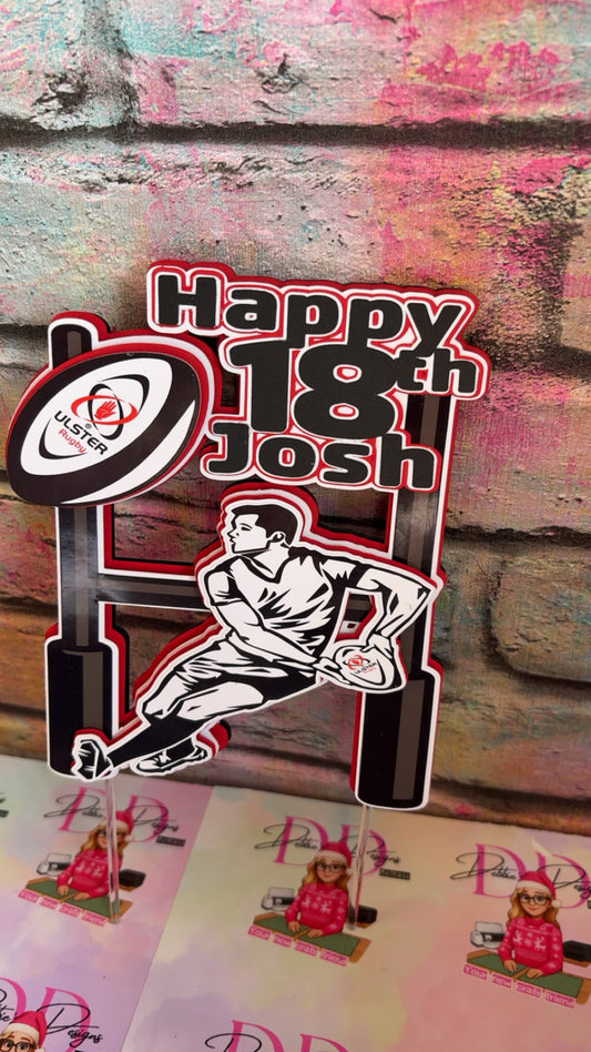 Rugby Cake Topper Personalised | Rugby Birthday Cake Decoration | 18th Birthday Cake Topper | Custom Name & Age Party Decor