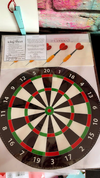 Edible Dartboard Cake Topper (7.5 Inch) – Darts Theme Icing Sheet – Uncut Edible Cake Decoration UK