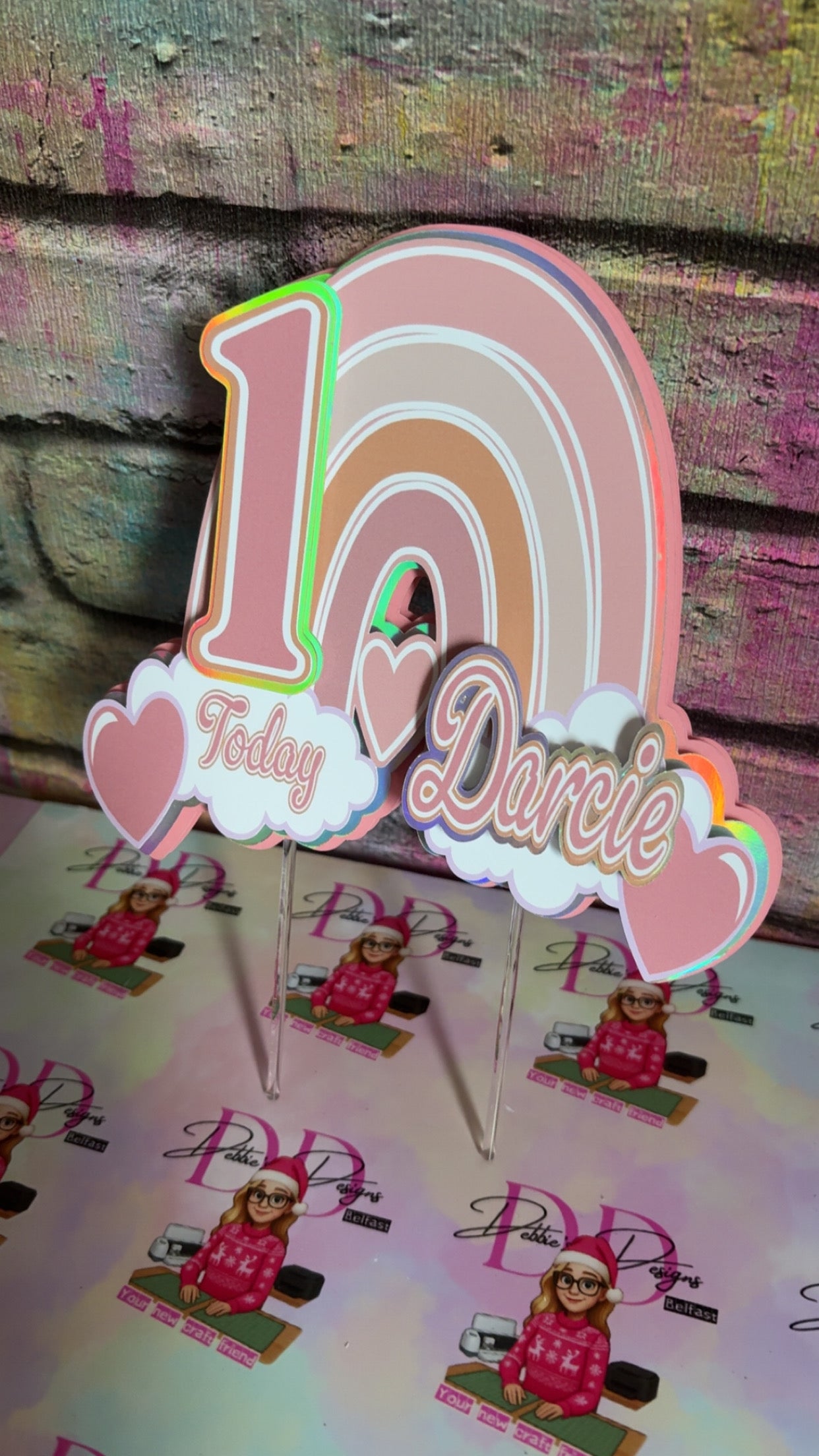 Rainbow 10th Birthday Cake Topper Personalised | Pastel Birthday Cake Decoration | Custom Name Age 10 Topper | Girls Birthday Decor