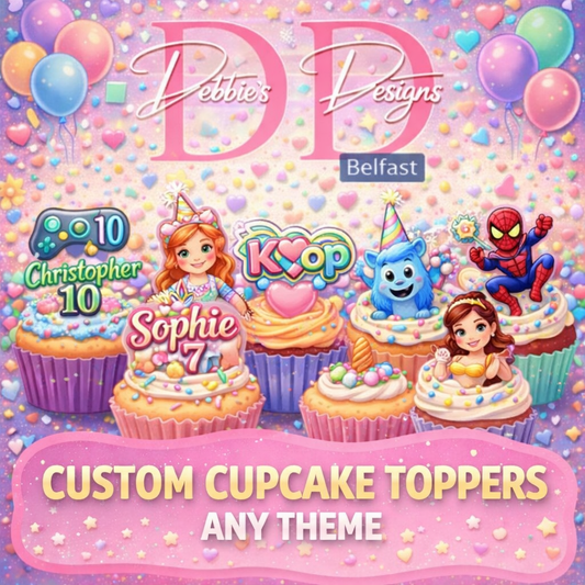 Custom Cupcake Toppers – Personalised Any Theme | Handmade Party Decorations UK