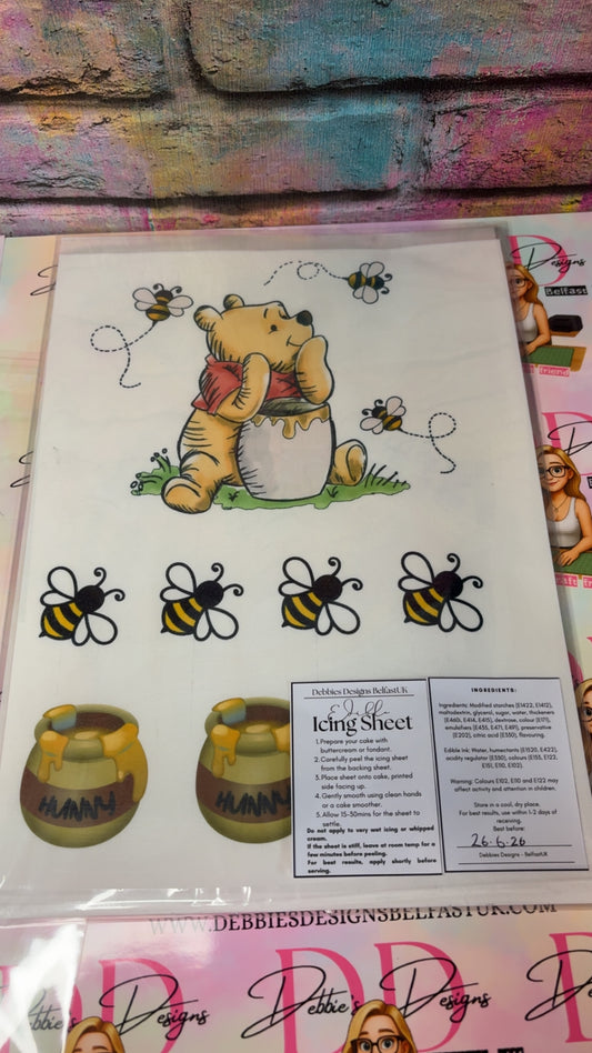 Bear Edible Cake Topper Sheet – Honey Bee Birthday Cake Decoration – Personalised Icing Sheet – Kids Party Cake