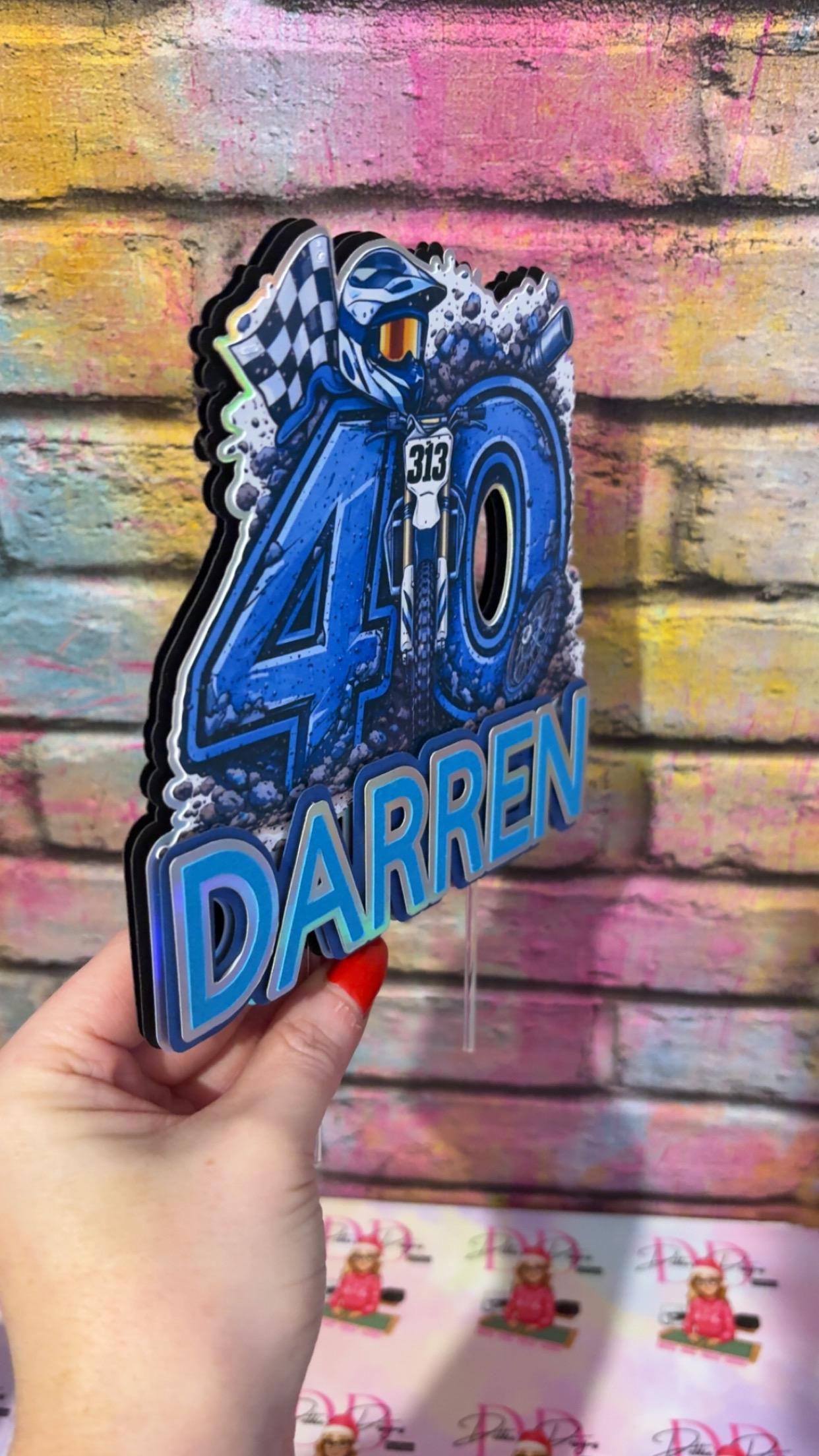 Personalised Motocross Cake Topper – Dirt Bike Birthday Cake Decoration – Any Name & Age