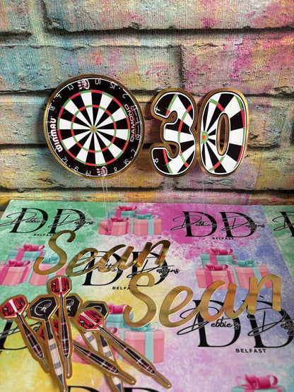 Darts Cake Topper Set – Dartboard & Darts Birthday Cake Decorations – Number Age Topper Pack