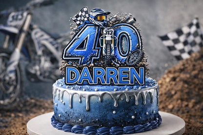 Personalised Motocross Cake Topper – Dirt Bike Birthday Cake Decoration – Any Name & Age
